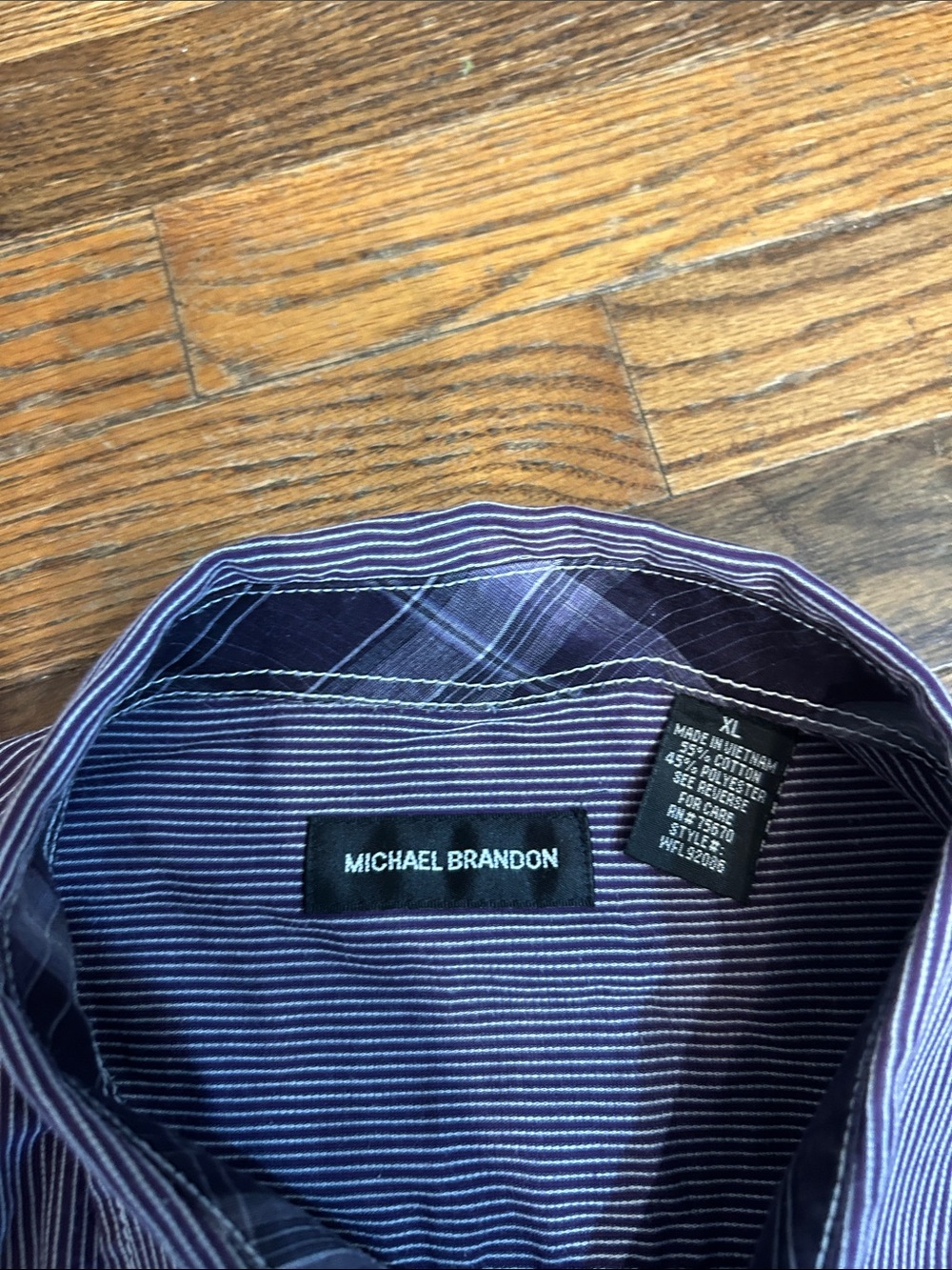 Michael Brandon Purple & White Pinstripe Casual Button-Down Shirt - Picture 8 of 11